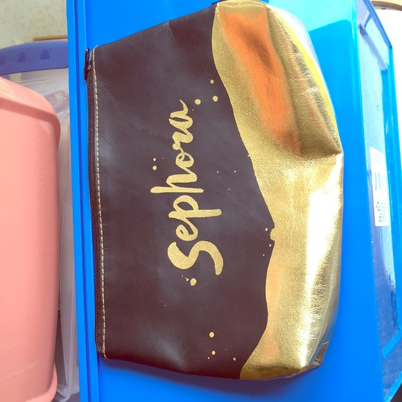 Sephora Handbags - Sephora makeup bag gold & black zip